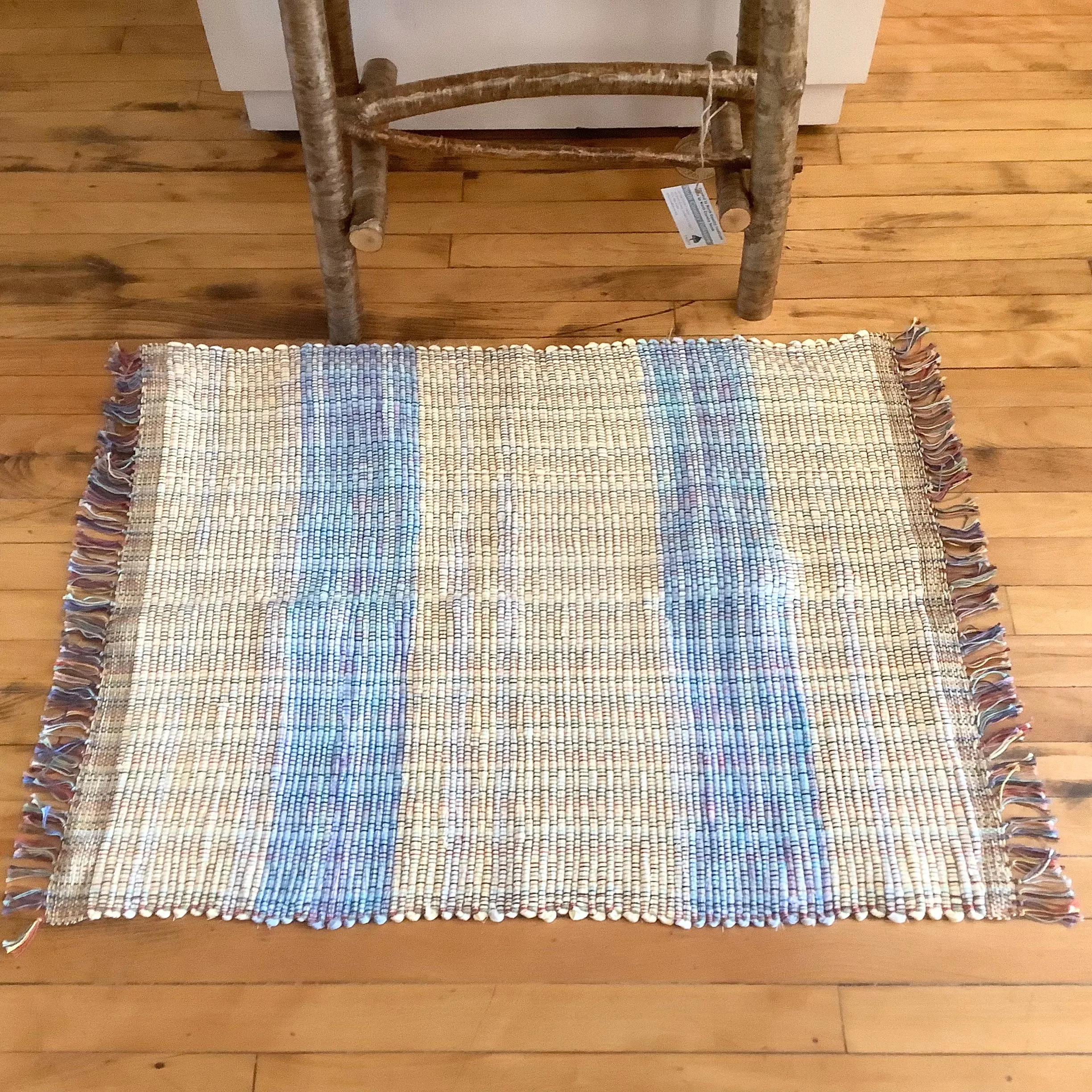 “Upcycled" Woven Rug in Pale Yellow & Blue