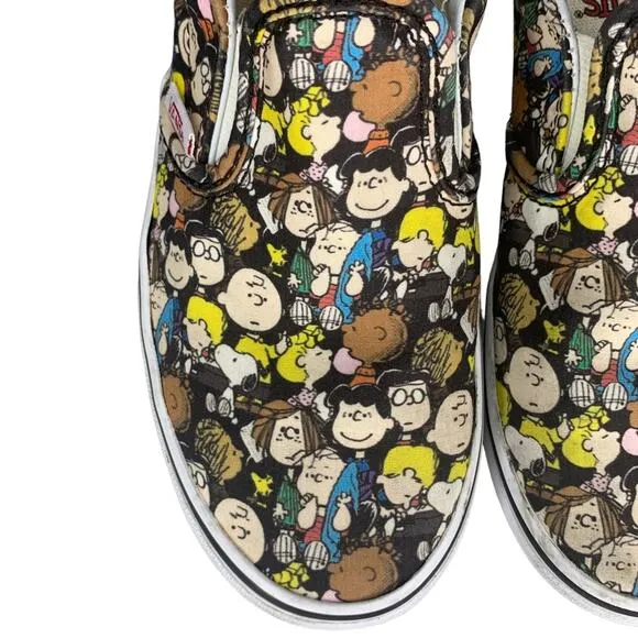 Vans Peanuts Slip On Sneakers Kids Size 3 Peanuts Characters Allover Print
