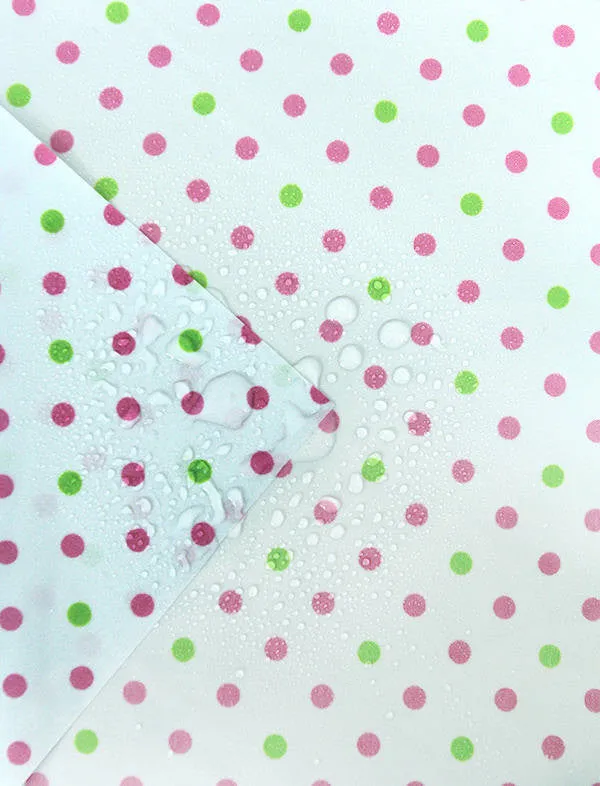 Waterproof Fabric 5 mm Green and Pink Polka Dots on Blue By the Yard 41245