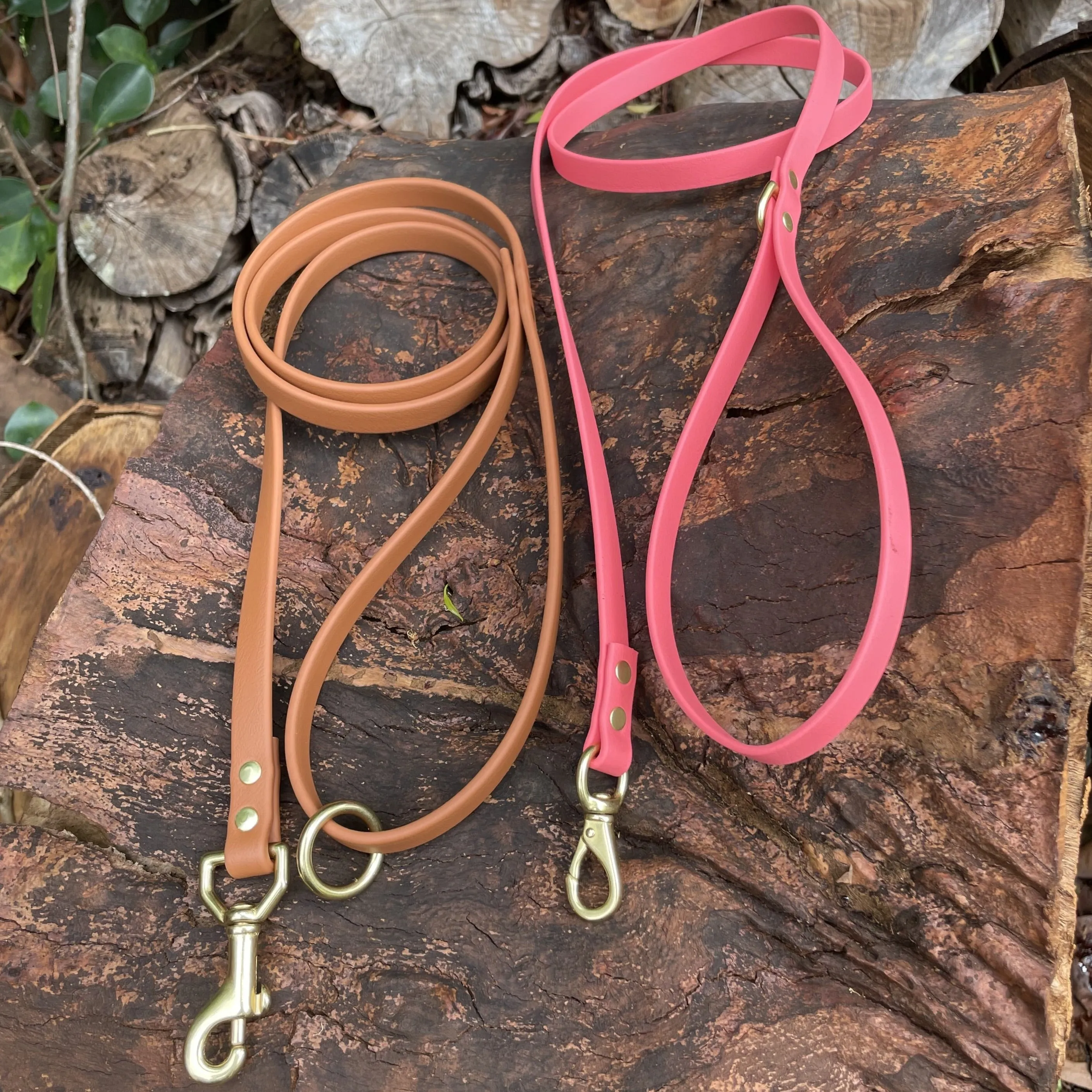 Waterproof Leash : Coral   Brass