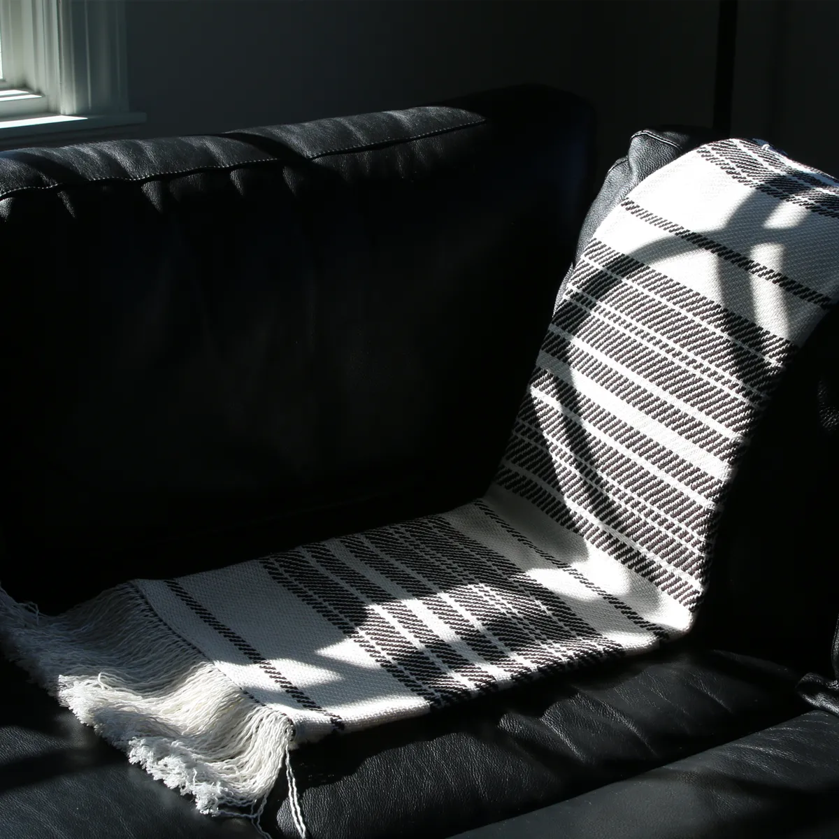 White and Dark Brown Striped Woven Cotton Throw
