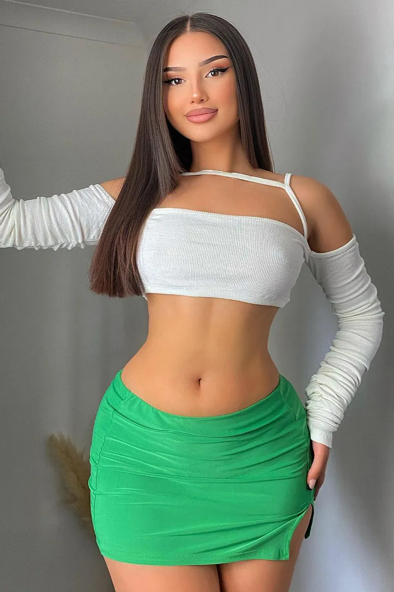 White Rib Square Strap Front Crop Top - Addison