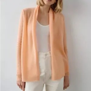 White   Warren Cashmere Trapeze Cardigan Peach Small Long Open Front Cardi