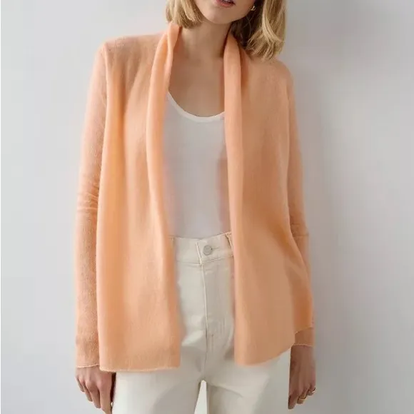 White   Warren Cashmere Trapeze Cardigan Peach Small Long Open Front Cardi