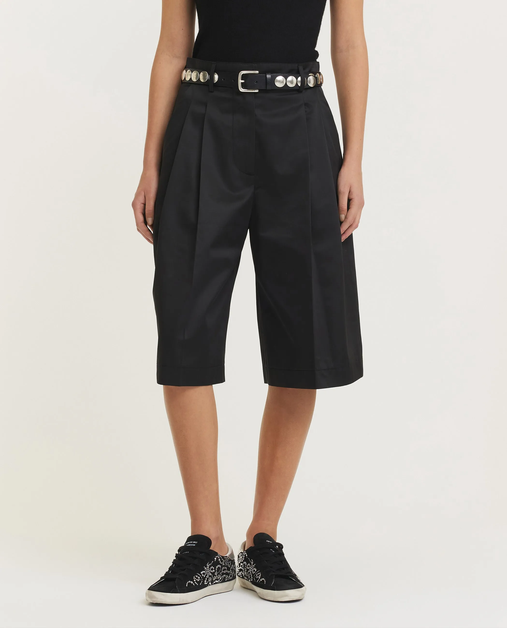 Wijde wollen broek - Zwart