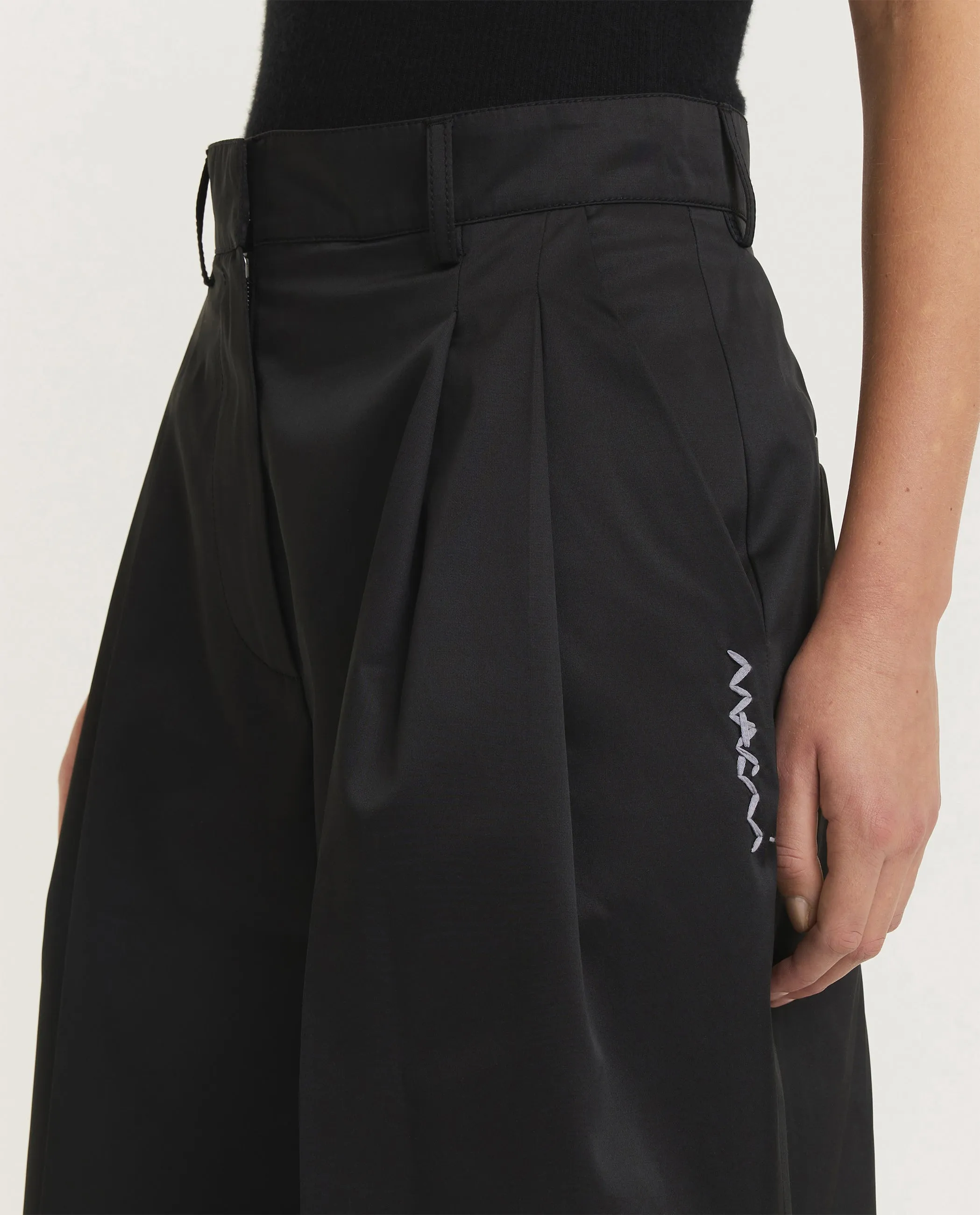 Wijde wollen broek - Zwart