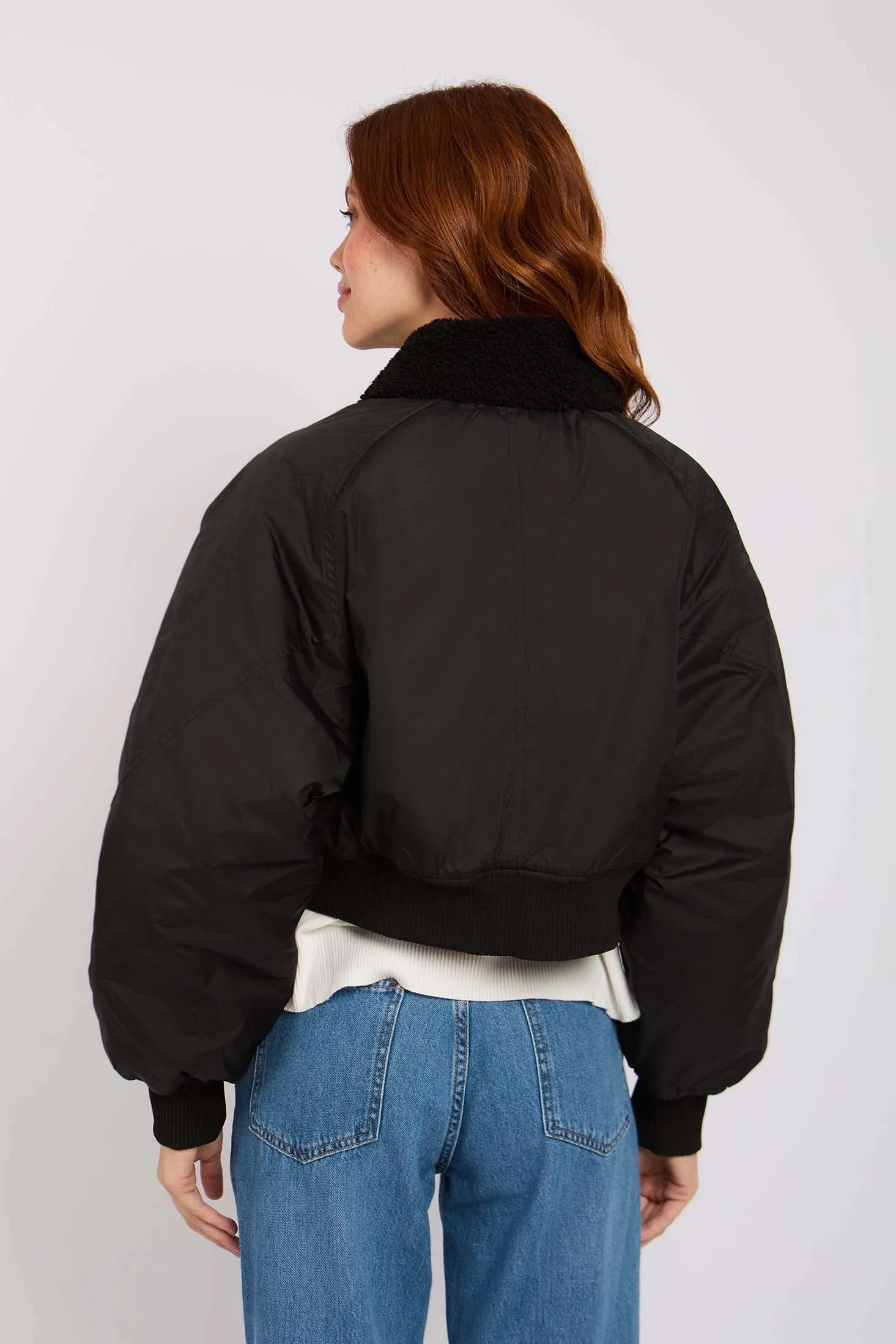 Women Jacket Cropped Waterproof Bomber Black