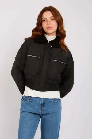 Women Jacket Cropped Waterproof Bomber Black