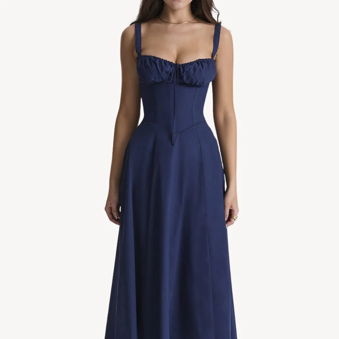 Women's Midi Dress – Floral Print – Corset Bodice – A-Line Silhouette – Summer Fit