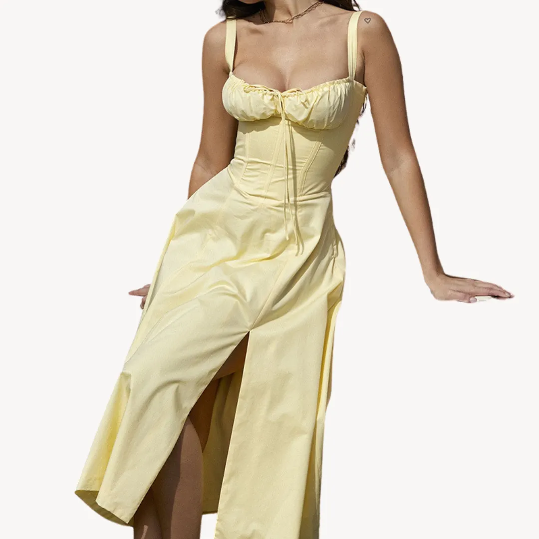 Women's Midi Dress – Floral Print – Corset Bodice – A-Line Silhouette – Summer Fit