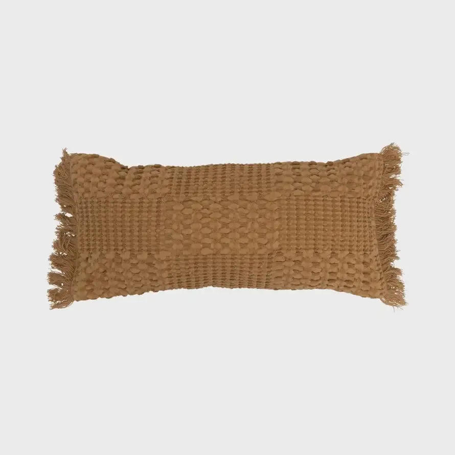 WOVEN COTTON LUMBAR PILLOW WITH FRINGE