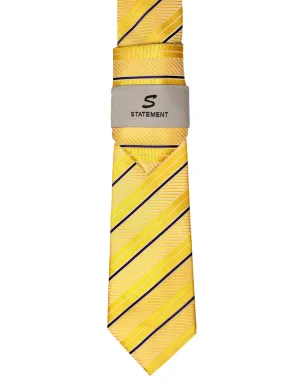 YELLOW STRIPE 2 PC TIE & HANKIE SET