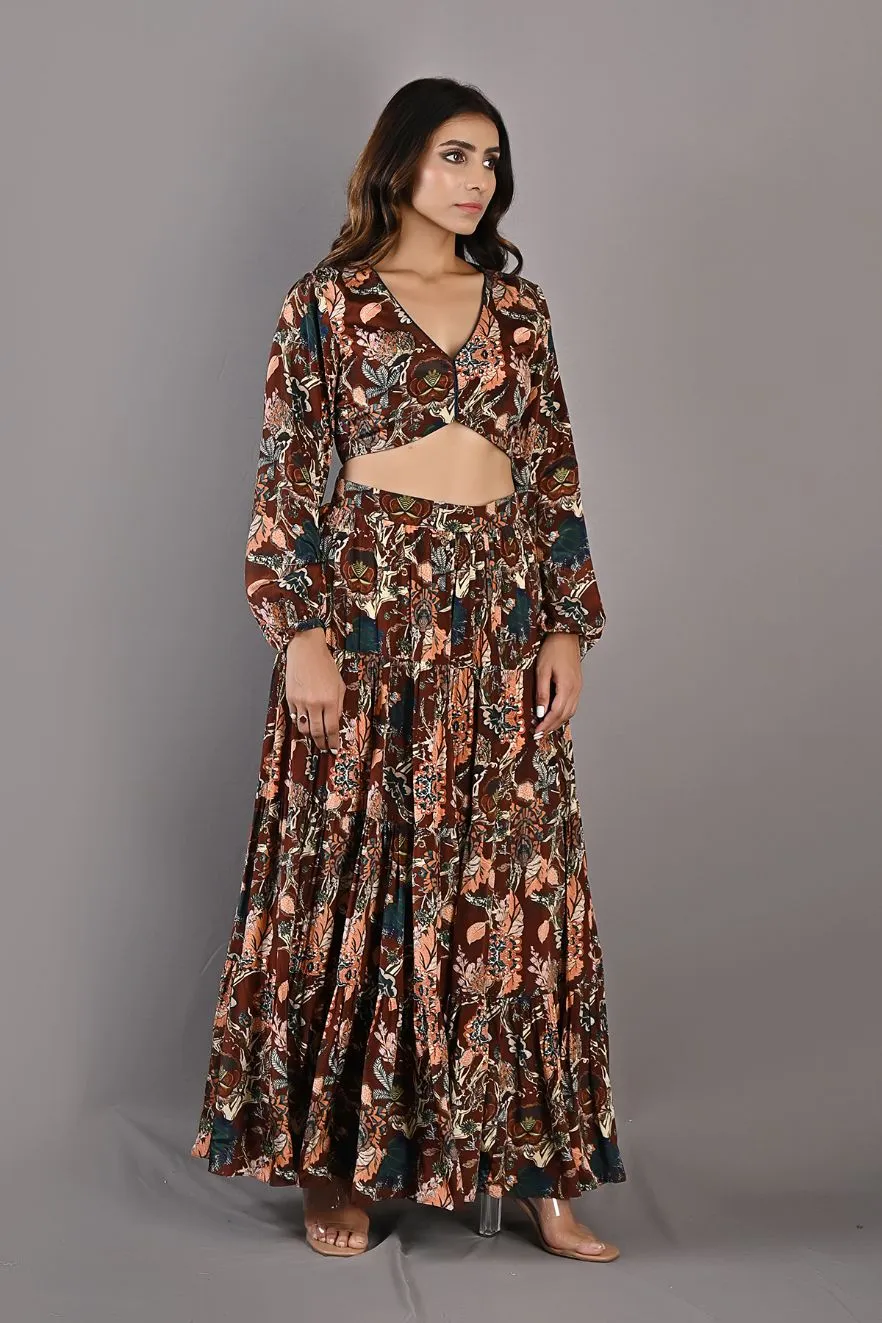 Zahara- Maroon & Multi Printed Co-ord Top with Sharara Set