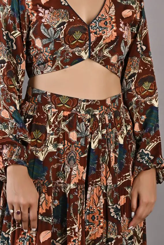 Zahara- Maroon & Multi Printed Co-ord Top with Sharara Set