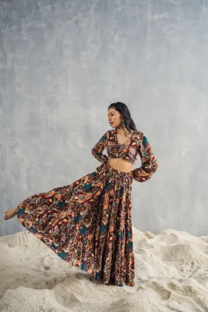 Zahara- Maroon & Multi Printed Co-ord Top with Sharara Set