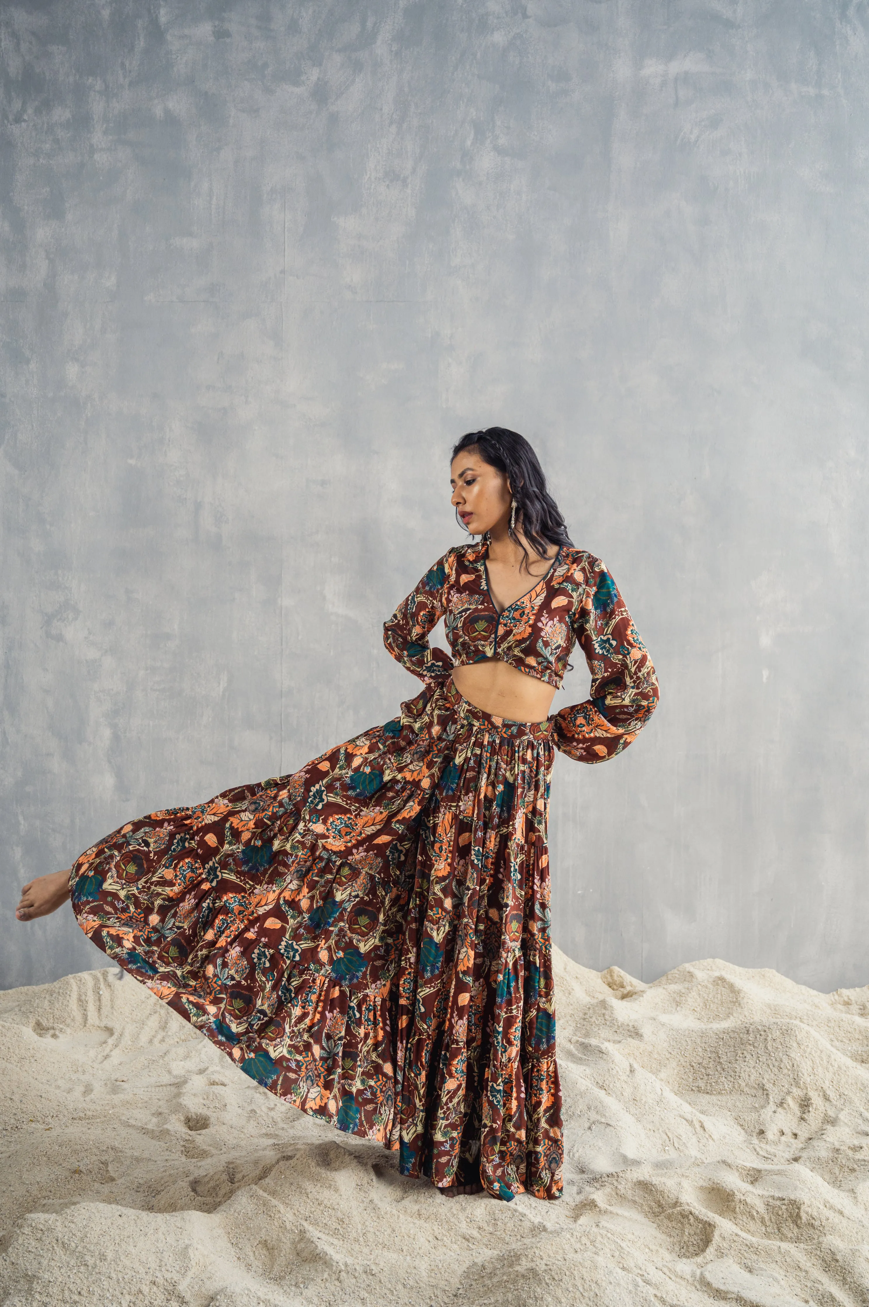 Zahara- Maroon & Multi Printed Co-ord Top with Sharara Set