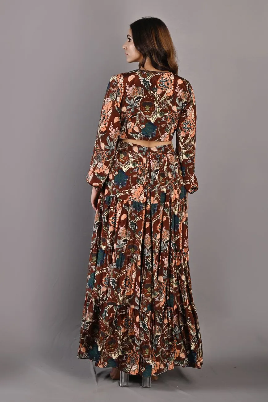 Zahara- Maroon & Multi Printed Co-ord Top with Sharara Set